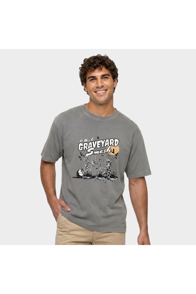 Graveyard Smash Skeleton Garment Dyed T-Shirt, Alternate, color, Grey