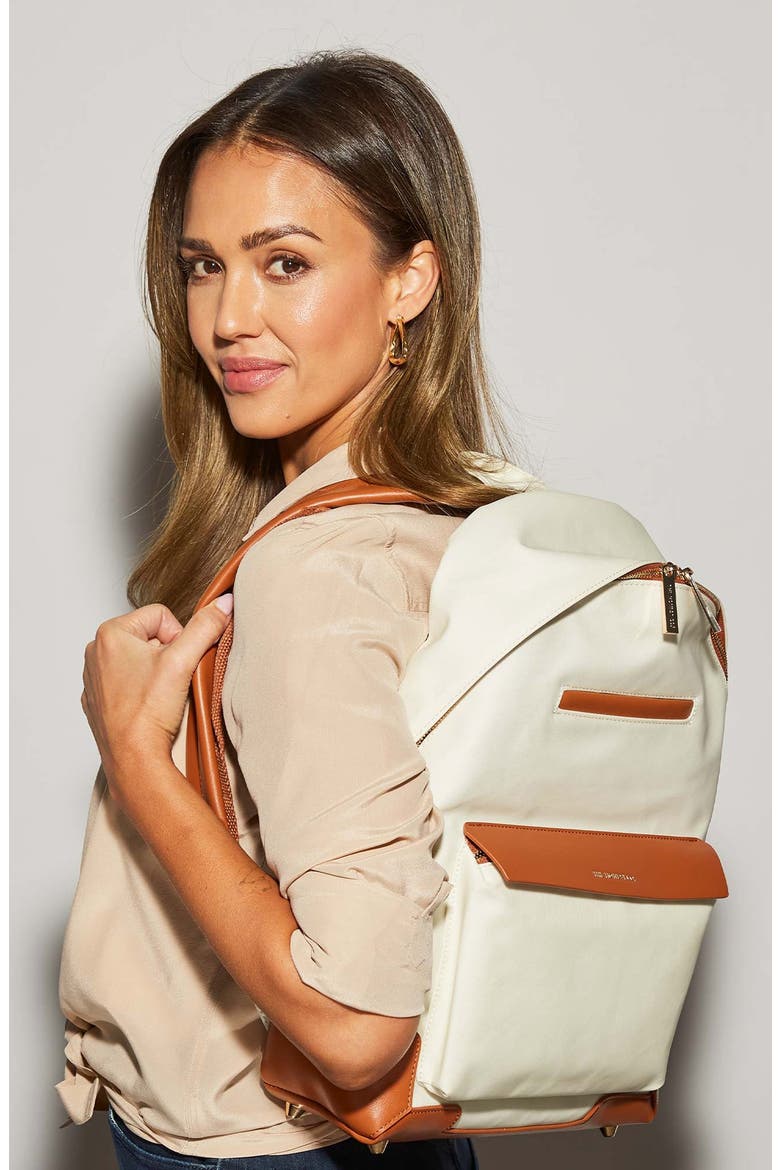 Uptown Coated Canvas Diaper Backpack, Alternate, color, CREAM/ COGNAC