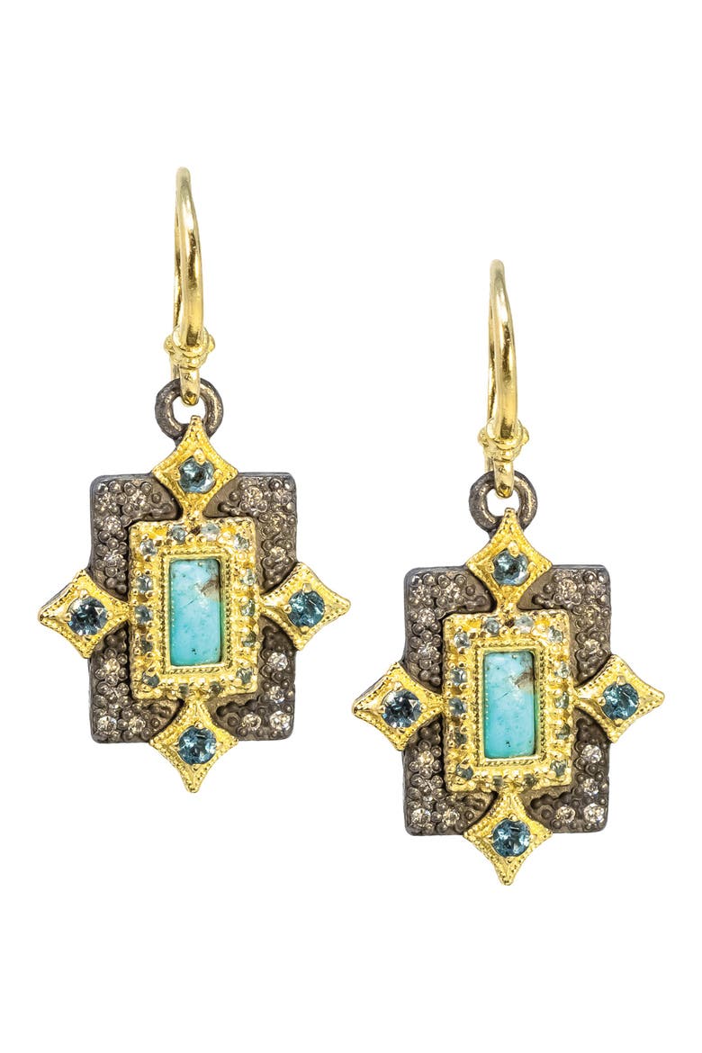 Turquoise & London Blue Topaz Crivelli Drop Earrings, Main, color, TURQUOISE