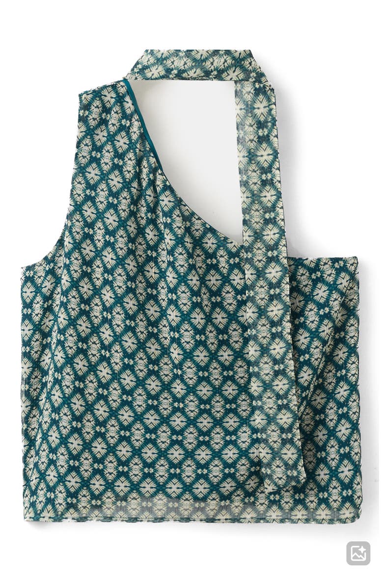 Metallic Tie One-Shoulder Top, Alternate, color, PETROL BLUE