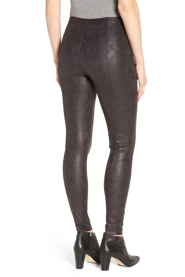 Lyssé Buffed Faux Suede Leggings, Alternate, color, BLACK