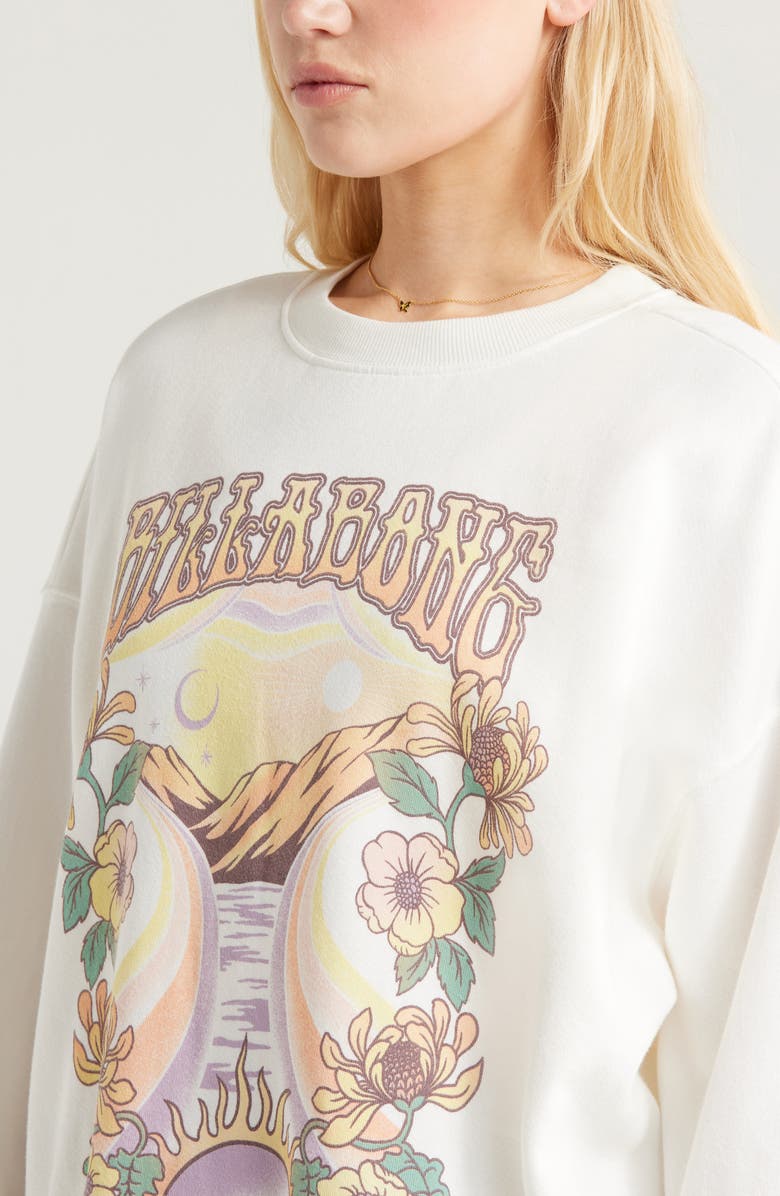 Billabong Oversize Ride in Crew Fleece Sweatshirt, Alternate, color, Stencil Wash