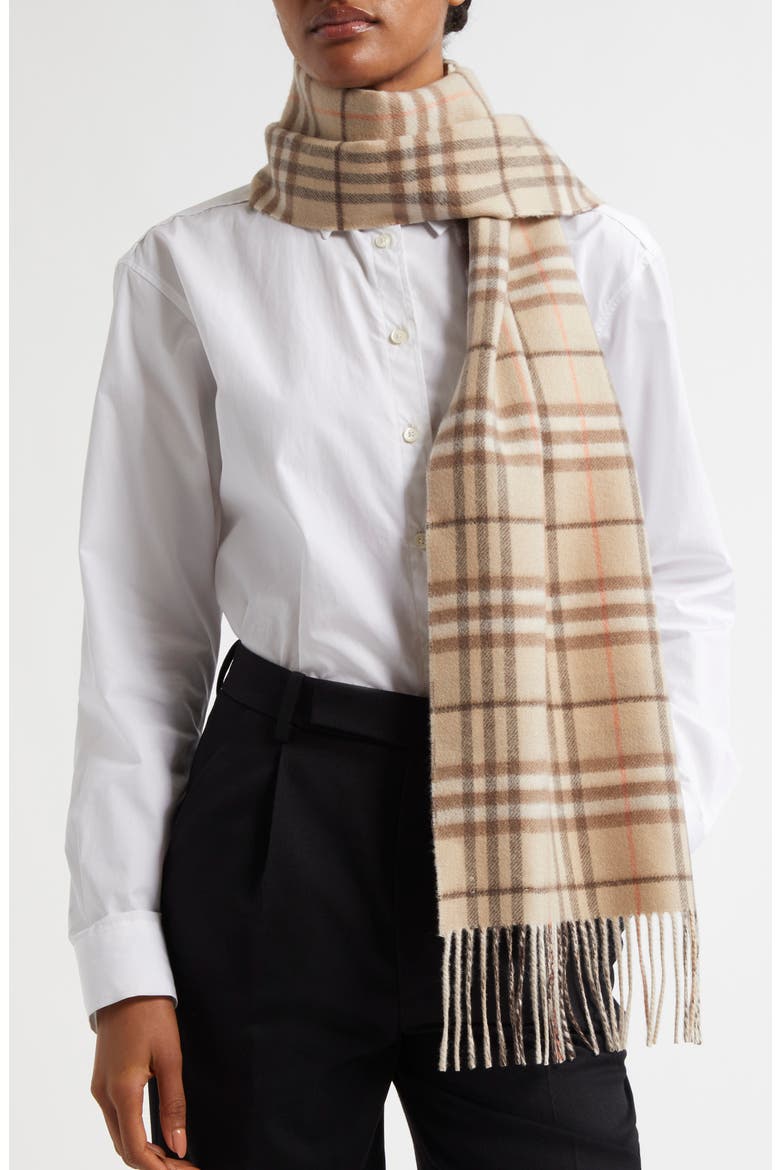 Giant Check Reversible Cashmere Fringe Scarf, Alternate, color, ALABASTER/ WAX