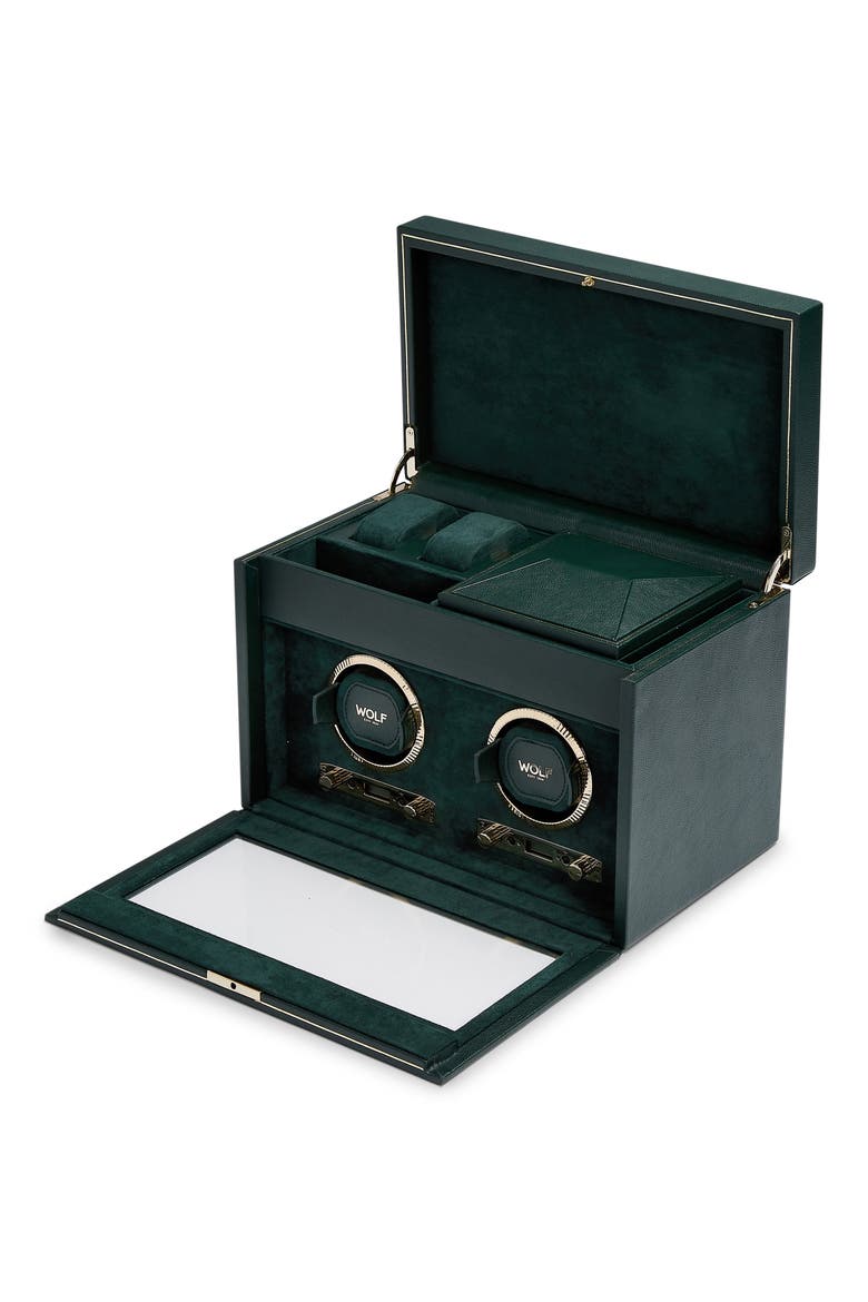 British Racing Double Watch Winder with Storage, Alternate, color, GREEN