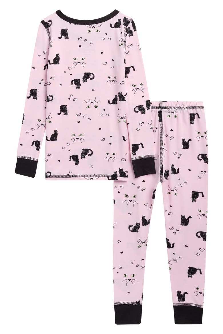 Kids' Glow in the Dark Fitted Two-Piece Pajamas, Alternate, color, PINK- BLACK CAT EYES