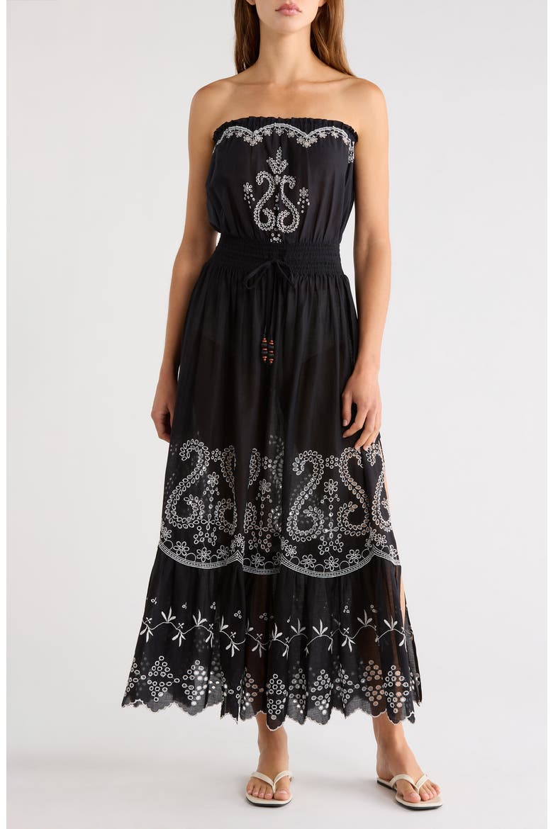 Blaire Strapless Maxi Dress, Main, color, BLACK / WHITE EYELET