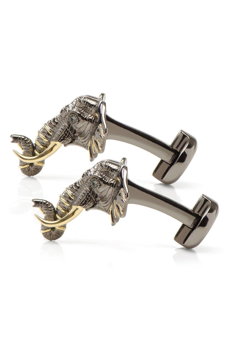 Cufflinks, Inc. Sterling Silver & 14K Gold Elephant Head Cuff Links, Alternate, color, Gunmetal