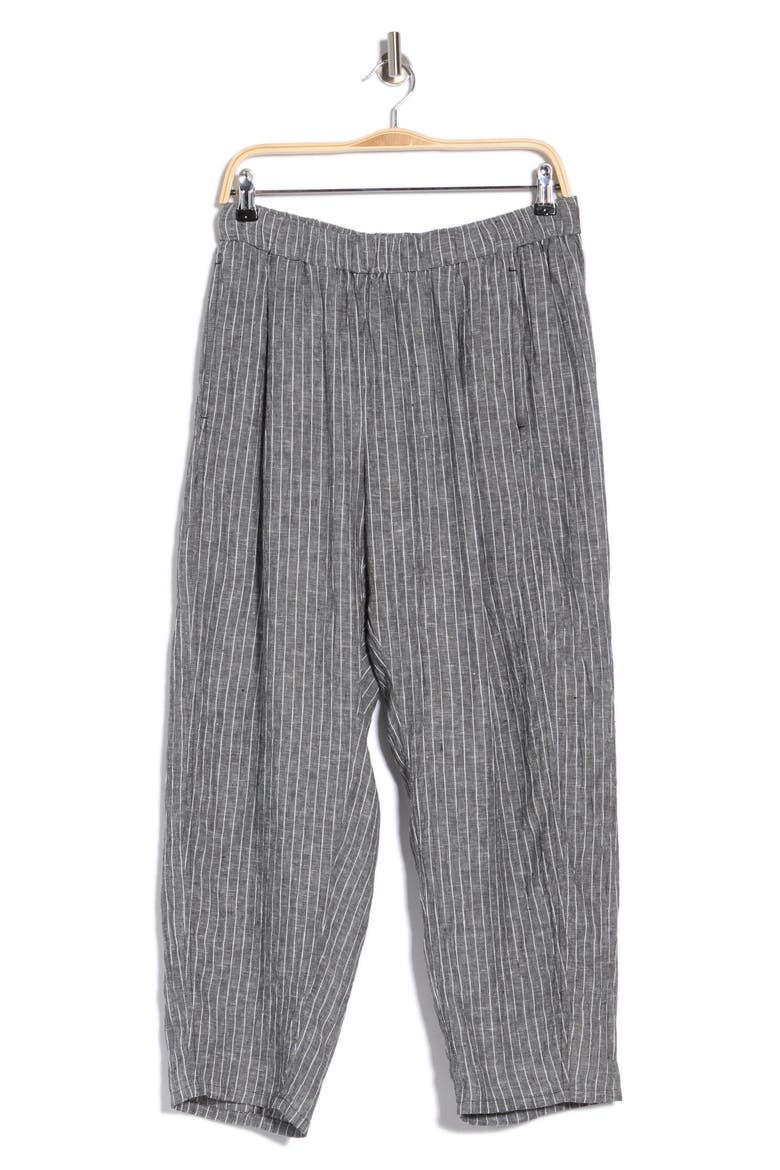 Cropped Lantern Linen Pants, Alternate, color, BLACK/ WHITE