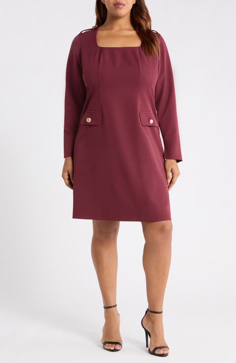 Long Sleeve Crepe Sheath Dress