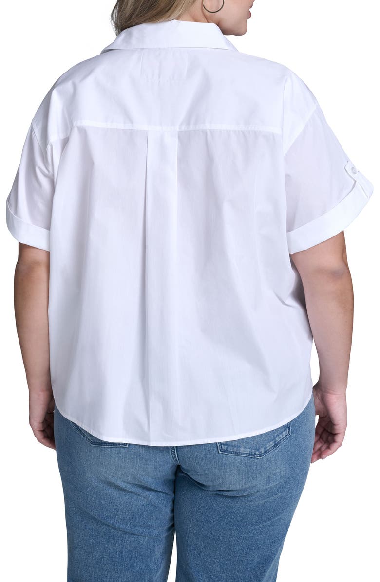 KARL LAGERFELD PARIS Floral Placement Cotton Poplin Button-Up Shirt, Alternate, color, White