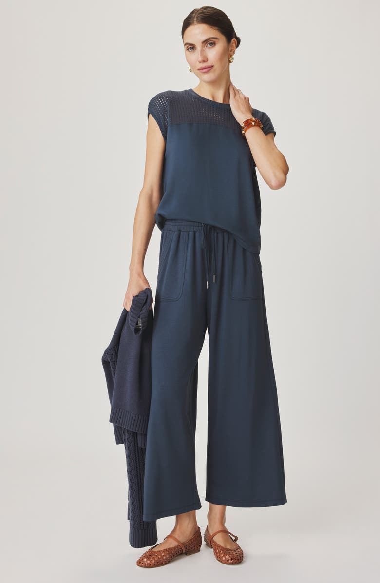 Splendid Jada Pointelle Cap Sleeve T-Shirt, Alternate, color, Navy Blue