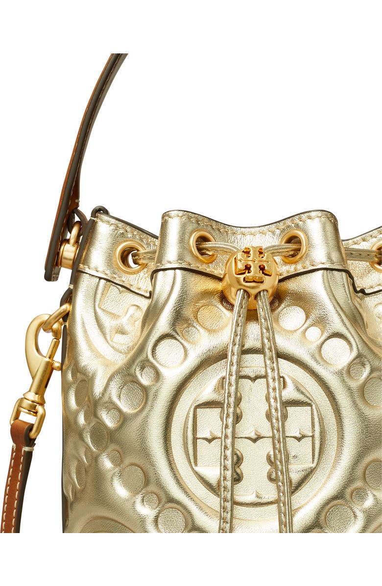 Tory Burch T-Monogram Embossed Puffy Metallic Leather Bucket Bag, Alternate, color,