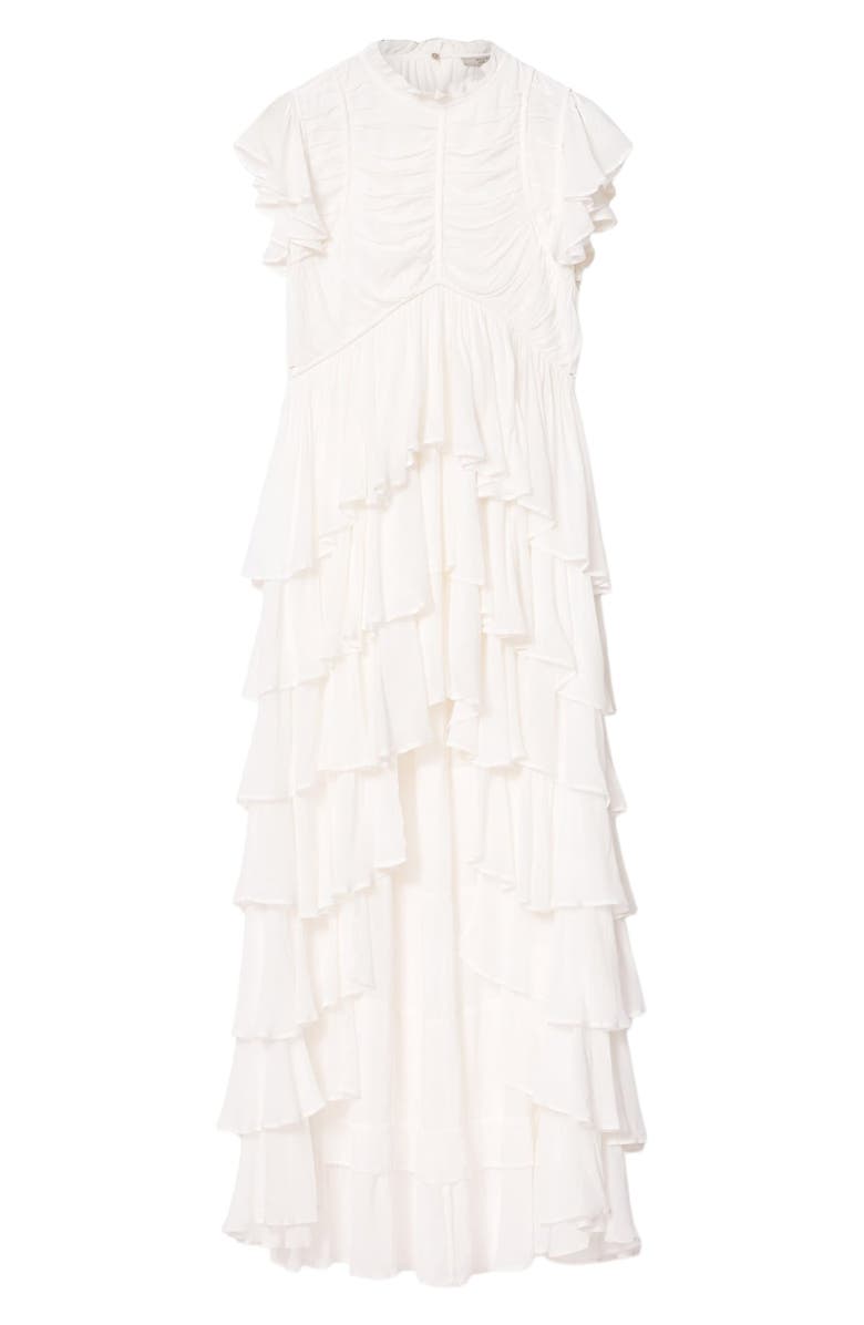 AllSaints Shaela Tiered Ruffle High-Low Dress, Alternate, color, Optic White