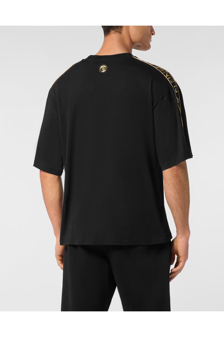 T-Shirt Round Neck Ss Laminated Men, Alternate, color, black/lightgold