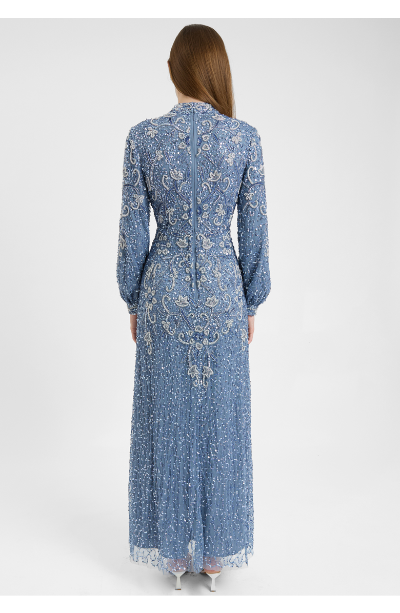MARYISA Modest Embellished Sequin Beaded Dress Maxi With Cuff Sleeves, Alternate, color, Powder Blue