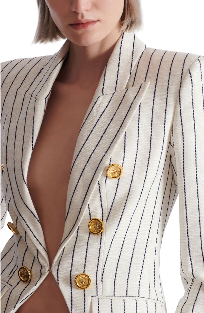 Balmain 6-button pinstripe jacket, Alternate, color, White