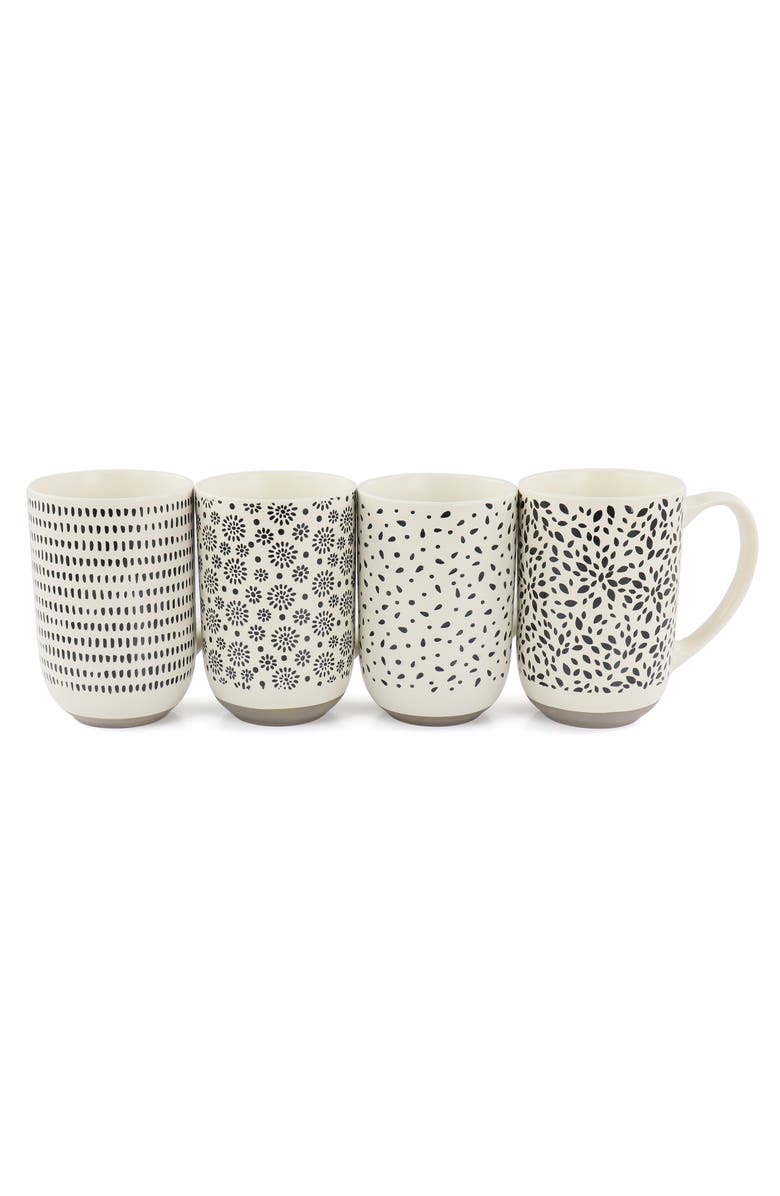 Mr. Coffee Dutton Springs 4 Piece 19 Ounce Stoneware Assorted Designs Mug Set, Alternate, color, White