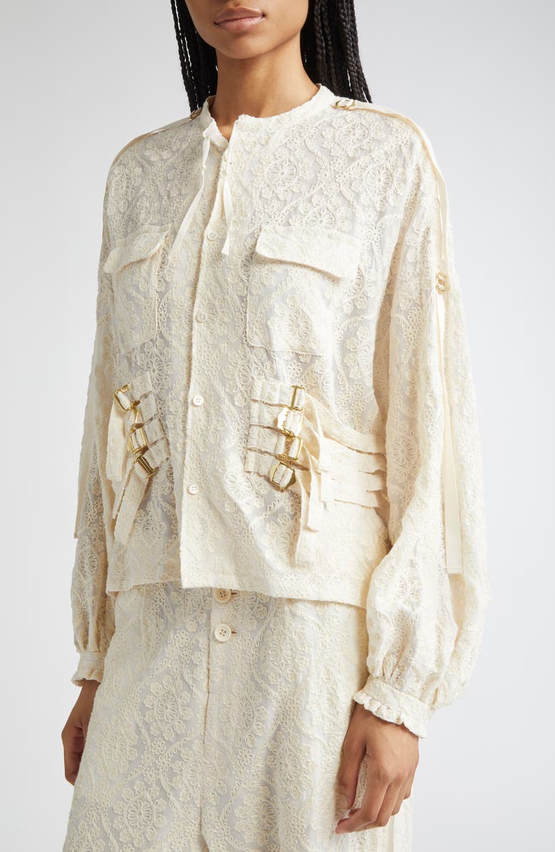 Undercover Buckle Strap Floral Embroidered Top, Alternate, color,