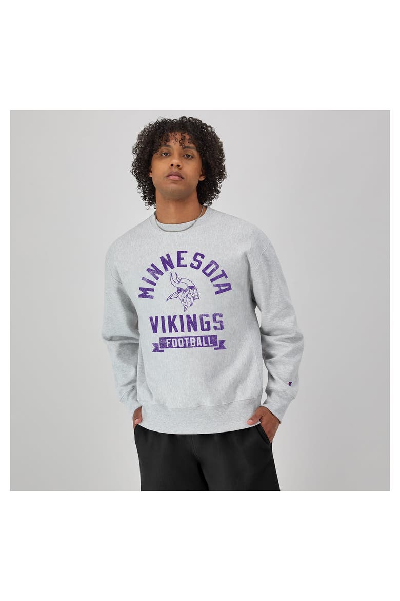 Men's Champion  Heather Gray Minnesota Vikings Reverse Weave Fleece Pullover Sweatshirt, Alternate, color, Heather Gray