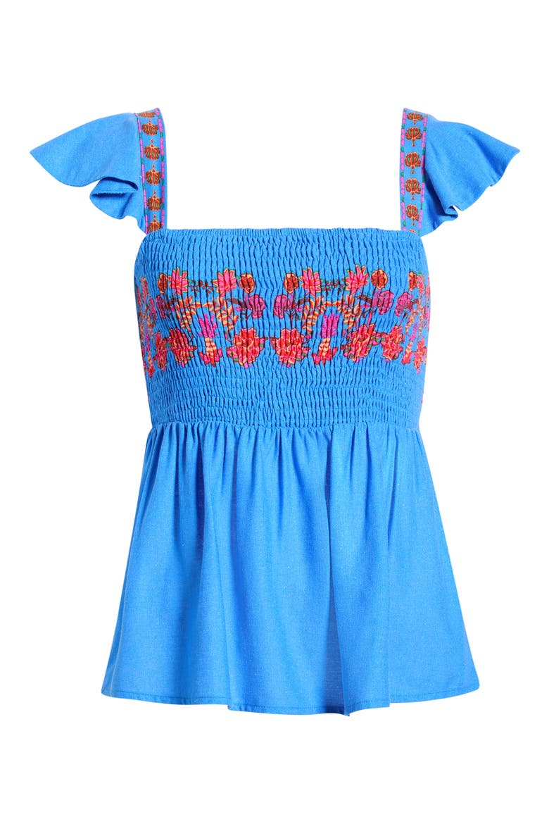 Isela Smocked Flutter Sleeve Top, Alternate, color, BLUE-RED-MULTI