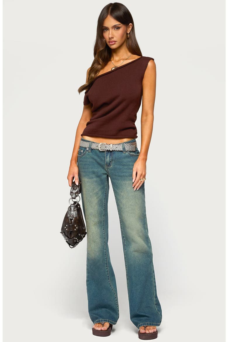 Lauria Off Shoulder Rib Knit Top, Alternate, color, BROWN