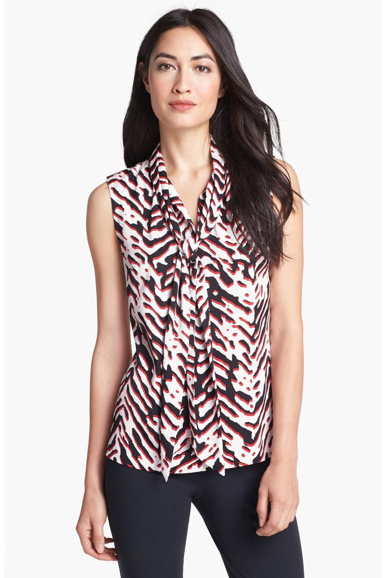 Stretch Silk Tie Neck Top, Main, color, SAND SHADOW