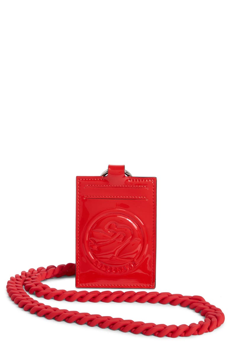 Longchamp Gloss Lanyard Card Holder, Main, color, Vermilion
