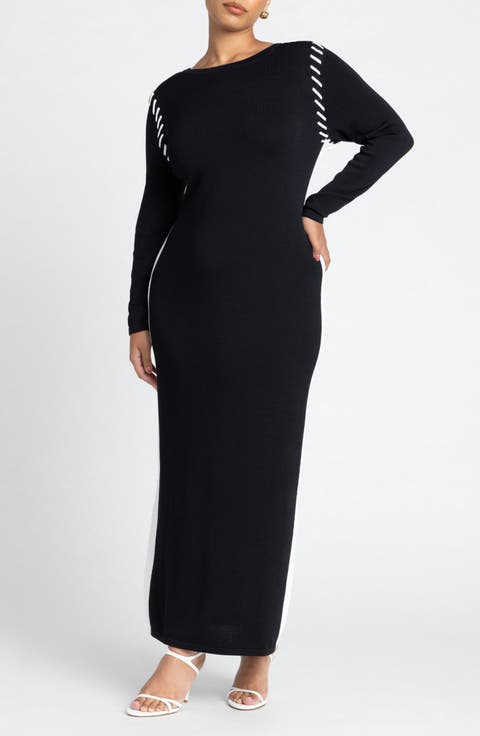 Stitch Detail Long Sleeve Sweater Dress (Plus)