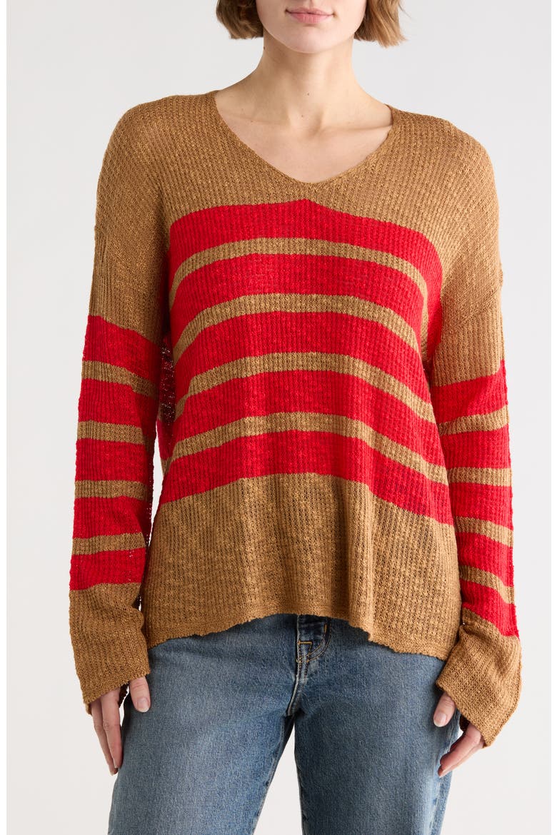 Stripe Long Sleeve Sweater, Main, color, CAMEL/ RED