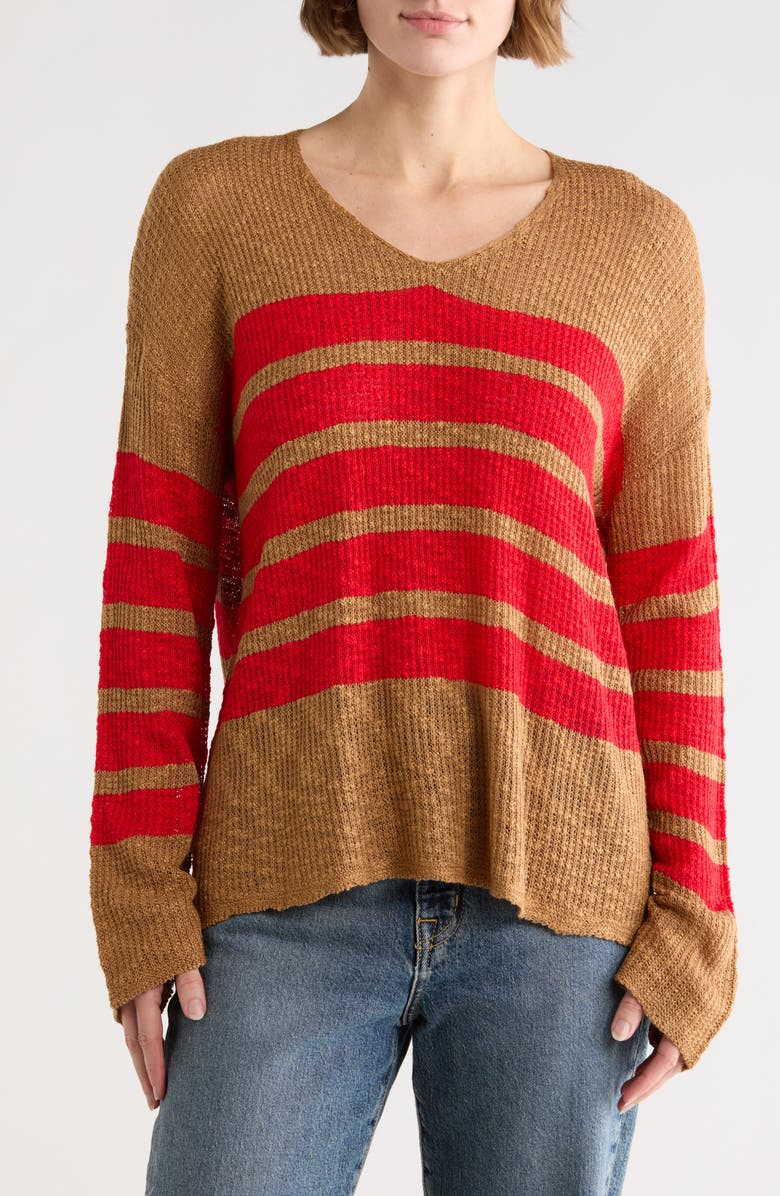 WISHLIST Stripe Long Sleeve Sweater, Main, color, Camel/ Red