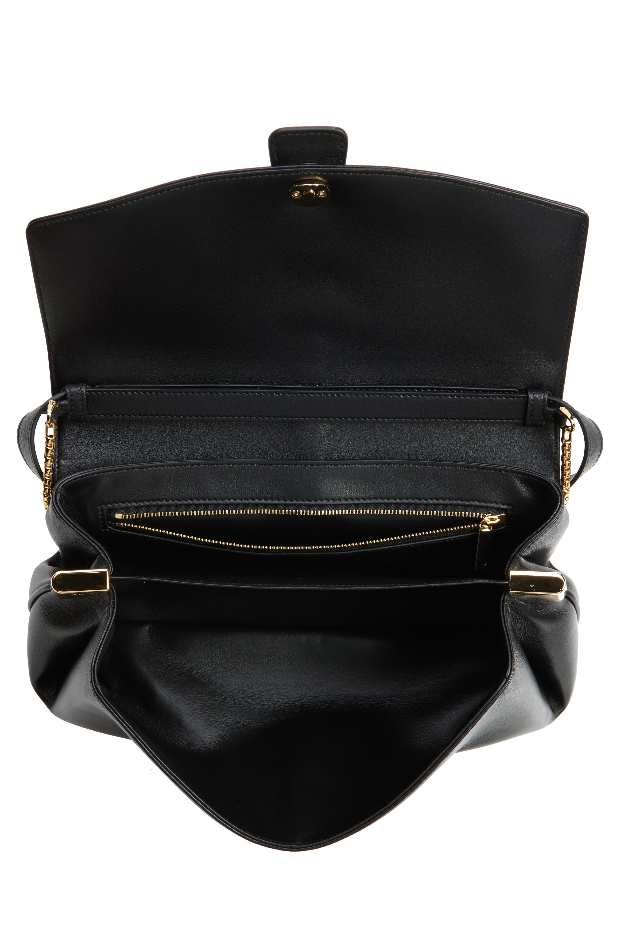 FERRAGAMO Medium Front Flap Leather Crossbody Bag, Alternate, color, Nero