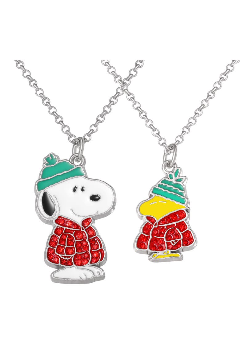 Snoopy & Woodstock Necklace Set, 2-Piece, Silver-Tone, Main, color, Multicolor