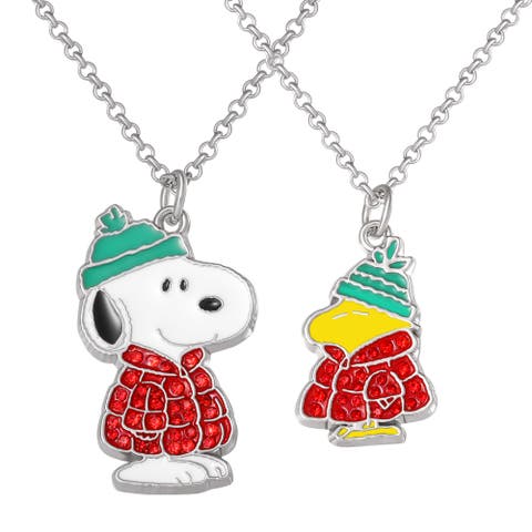 Snoopy & Woodstock Necklace Set, 2-Piece, Silver-Tone