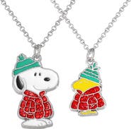 PEANUTS Snoopy & Woodstock Necklace Set, 2-Piece, Silver-Tone