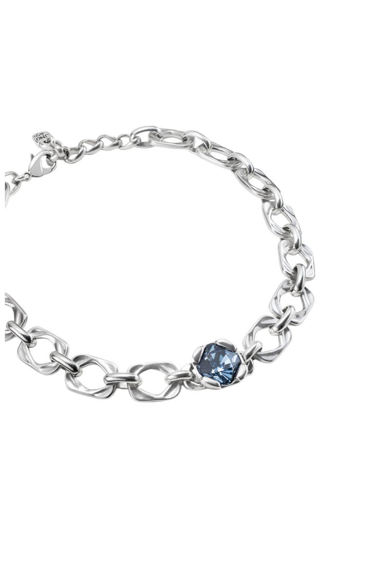 Wide Link Blue Crystal Necklace, Alternate, color, Silver
