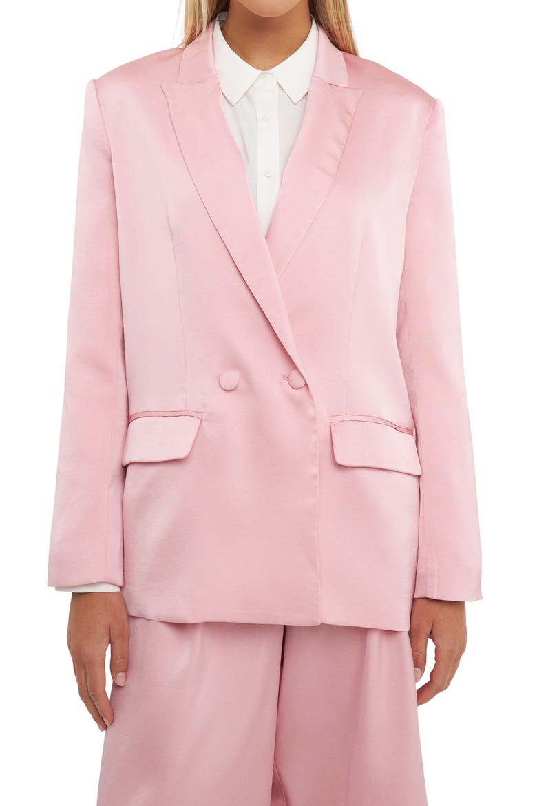 Drapey Double Breasted Satin Blazer, Alternate, color, PINK