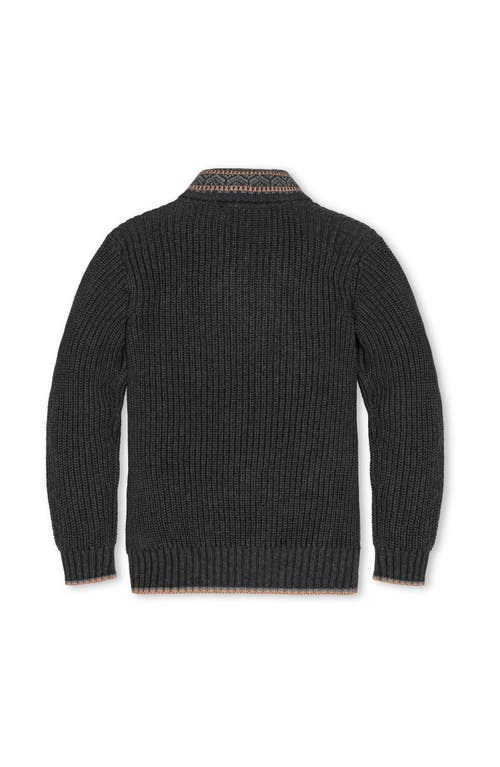 Hope & Henry Kids' Organic Long Sleeve Shawl Collar Sweater With Intarsia Detail In Black