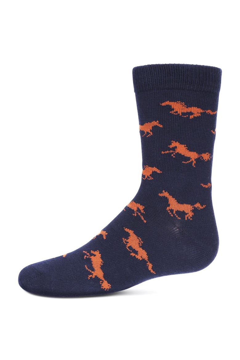 Galloping Horse Crew Socks, Main, color, Navy