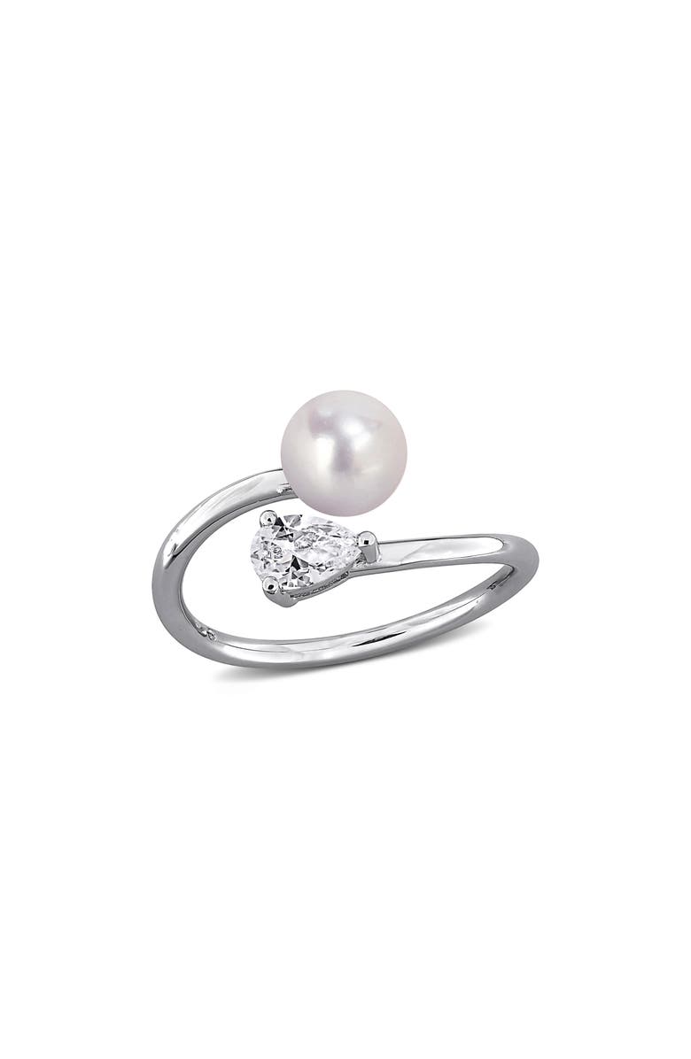 DELMAR 6-6.5mm Cultured Freshwater Pearl & Stone Bypass Ring, Main, color, White