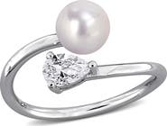 DELMAR 6-6.5mm Cultured Freshwater Pearl & Stone Bypass Ring