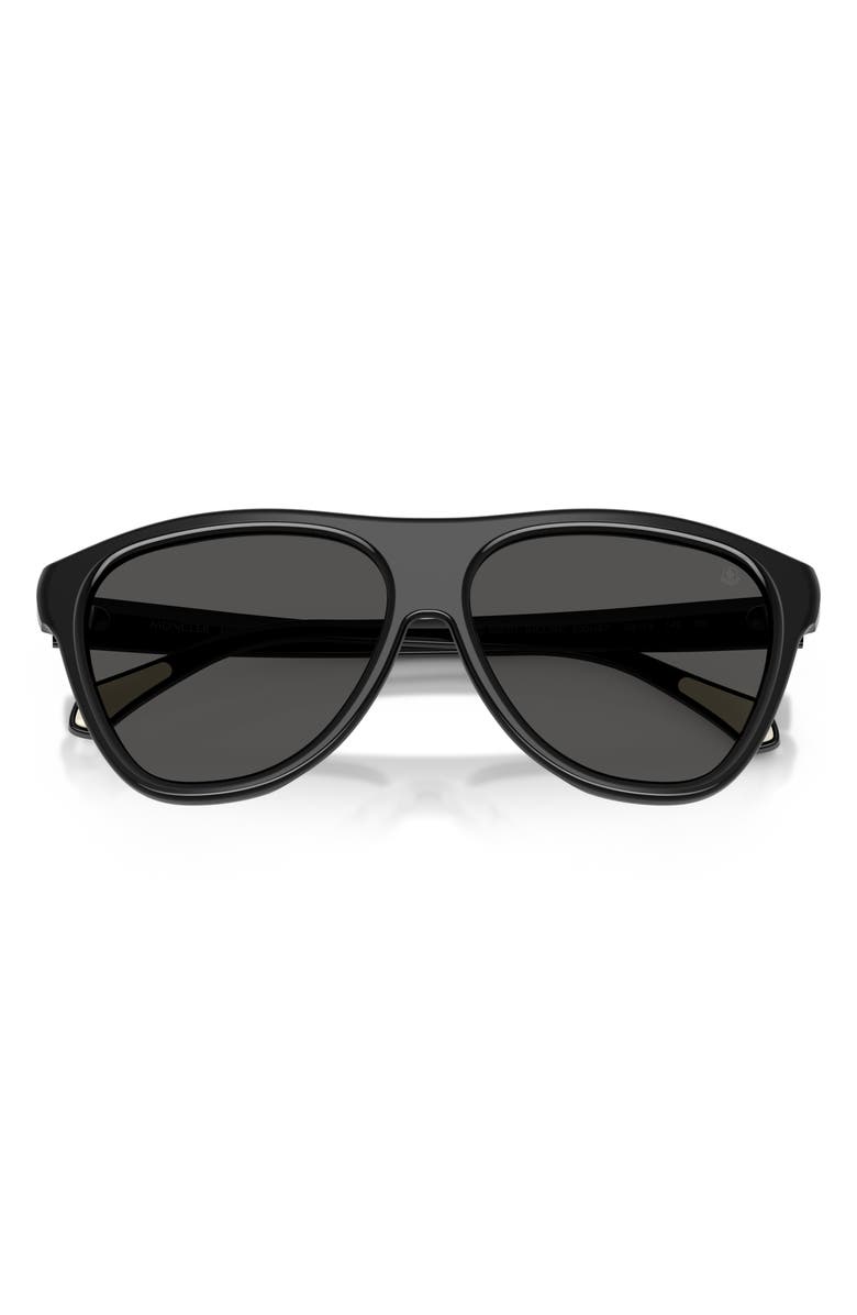 Moncler Incline 59mm Pilot Sunglasses, Alternate, color, Shiny Black / Solid Grey