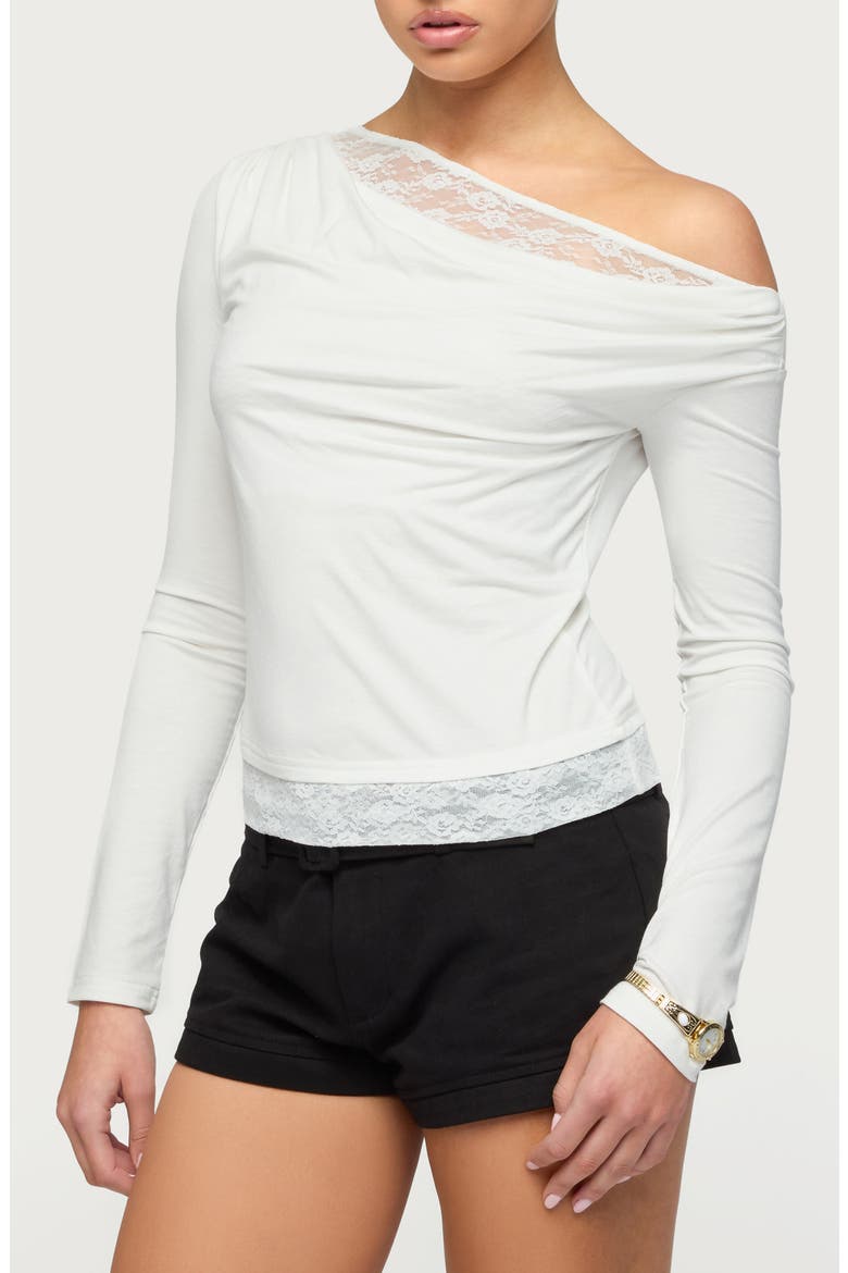 Lacey Layered One-Shoulder Top, Alternate, color, WHITE