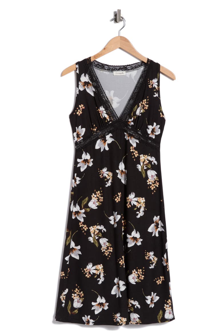 Lace Trim Midi Dress, Alternate, color, BLACK MULTI
