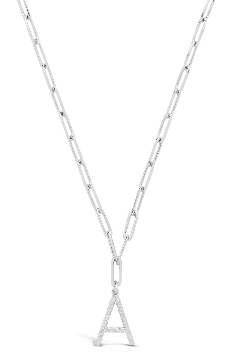 Sterling Forever Rhodium Plated Braided Initial Pendant Necklace, Main, color, 
