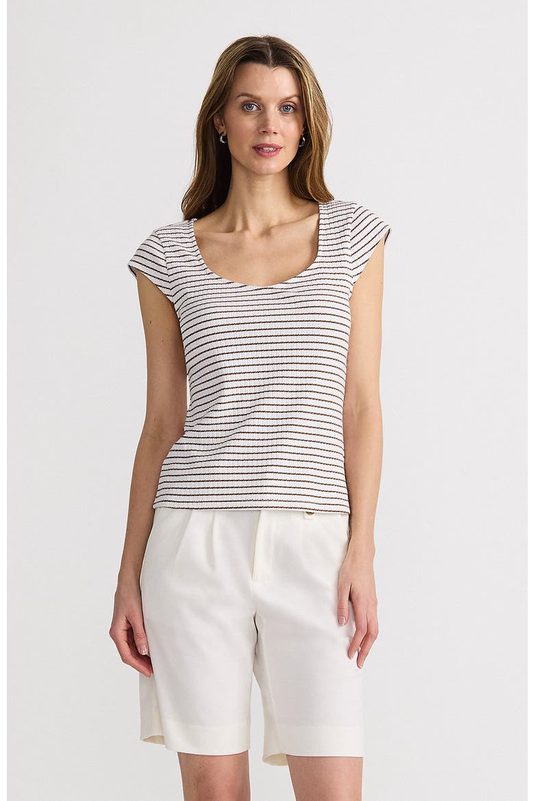 Pointelle Cap Sleeve Top, Main, color, White/Coriander Easy Stripe