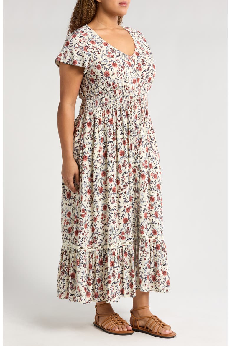 Smocked Waist Maxi Dress, Alternate, color, IVORY- PINK FLEURETTE