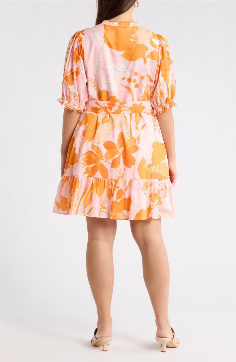 SUGARLIPS Lenira Floral Negin Split Neck Minidress, Alternate, color, Pink-Orange