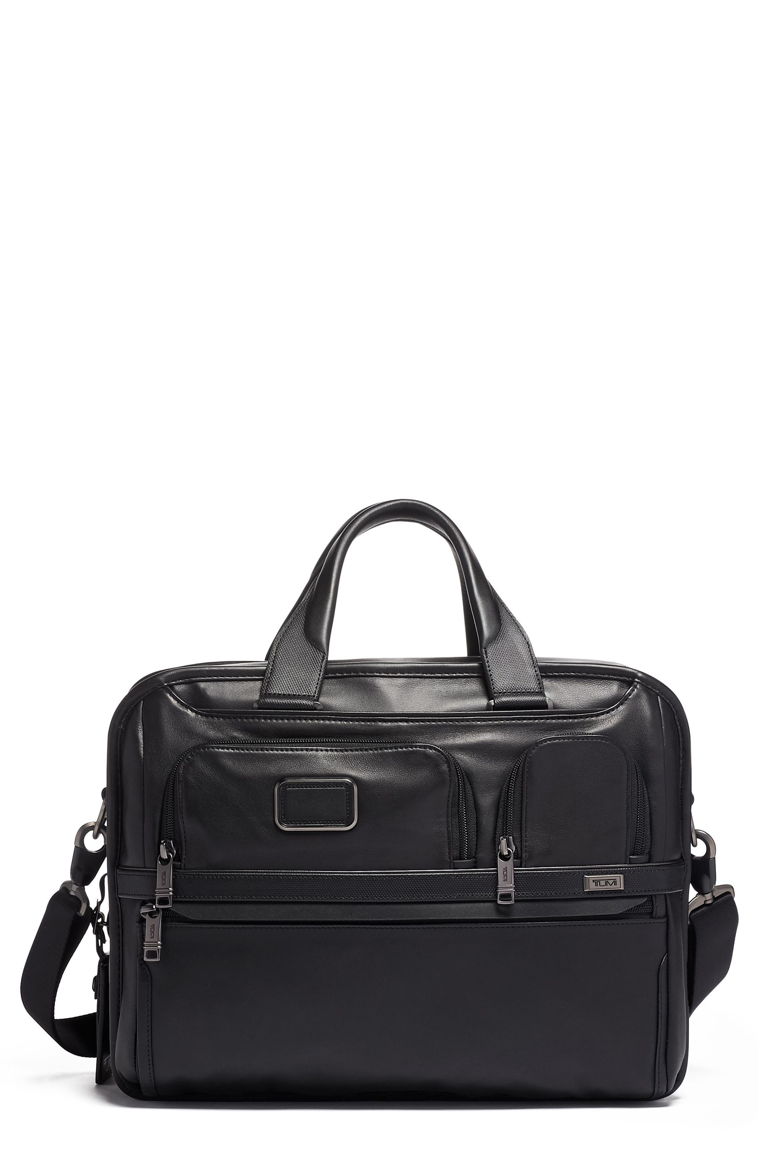 TUMI Alpha 3 Expandable Organizer Leather Laptop Briefcase, Main, color, 