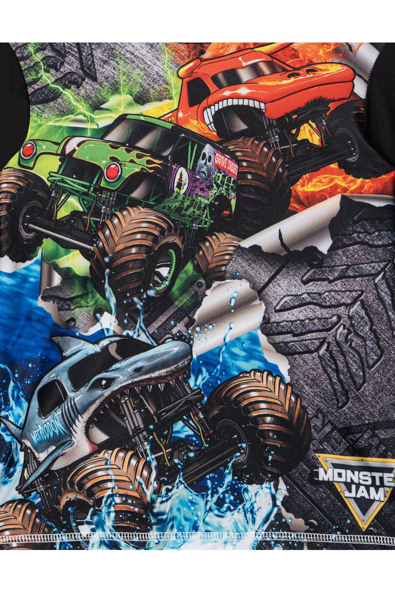 2-Piece Swimwear Rash Guard and Swim Trunks Set, Alternate, color, Monster Jam Black
