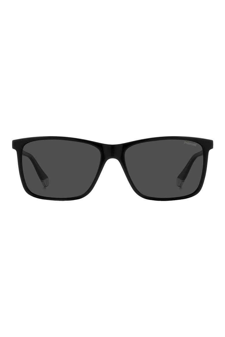 Kids' 58mm Polarized Rectangular Sunglasses, Main, color, BLACK/ GREY POLARIZED